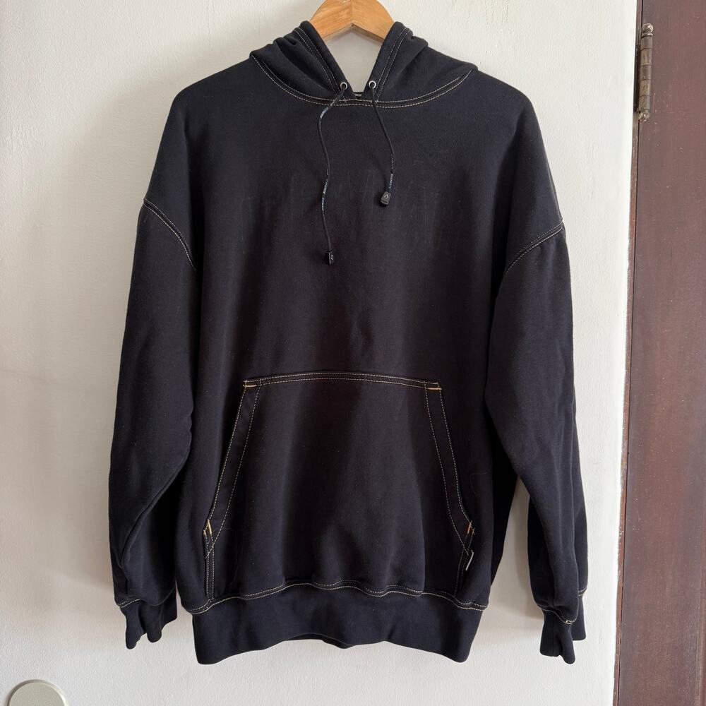 90s Vintage ICEWEAR Hockey Black spell-out logo contrast stitch hoodie XL